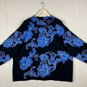 North Style Black Blue Floral Mock Pullover Sweater NWT